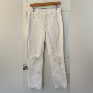MOTHER “The Flirt” Mid Rise White Distressed Skinny Leg Ankle Jeans